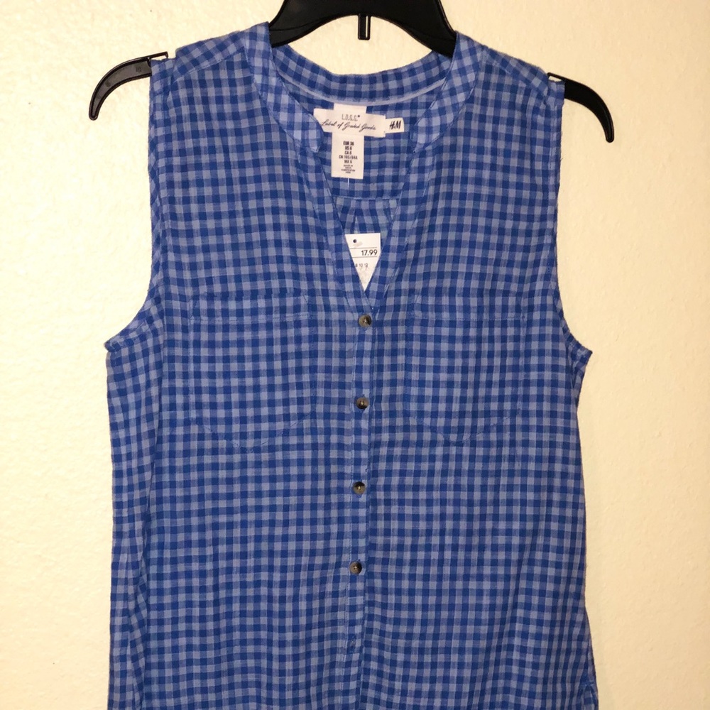 H&M Blue Sleeveless Plaid Top